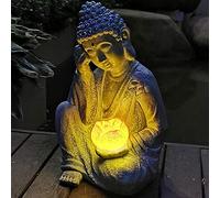 Estatua de Buda zen solar LED para jardín, escultura meditativa, figura de Buda Sakyamuni sentado orando