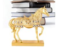 Estatua de caballo de Año Nuevo - 28 x 7 x 27 cm, decoración de escritorio dorada, exposición de festival de primavera, escultura de resina con detalles intrincados, elegante decoración del hogar para