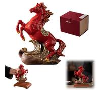 Estatua de caballo de cerámica, figuras de caballo rojo chino Feng Shui para caballos de fuego, figura de caballos de fuego, escultura de animales del zodiaco para el hogar, adorno de mesa con pequeña