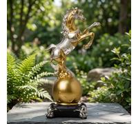 Estatua de caballo de resina dorada y plateada, caballo de guerra detallado | Escultura con armadura, llamativo arte 3D para jardín, patio, balcón, estante de escritorio, decoración duradera para