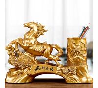 Estatua De Caballo Feng Shui De Año Nuevo, Adorno Coleccionable De Resina Del Año Del Zodíaco Con Portalápices, Ideal For Decoración Del Hogar Y La Oficina(Gilding,S)