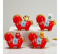 Estatua de caballo giratoria de año nuevo chino, año de resina de la mascota del caballo con símbolos de la suerte, decoración de Feng Shui pintada a mano para el tablero del automóvil de la oficina