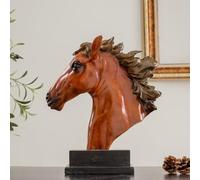 Estatua de Cabeza de Caballo de Bronce de 35 cm, Busto Ecuestre Artesanal en marrón cálido con Base de mármol. Escultura Realista para decoración del hogar o la Oficina, Ideal para Amantes de los Cab