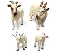 Estatua de cabra, 4 piezas/juego de figuras de animales, estatua de cabra blanca de plástico, juguete ecológico realista para niños que aprenden juguetes educativos, cumpleaños, decoración de tartas