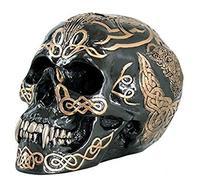 Estatua de calavera, color negro y dorado, 7 pulgadas