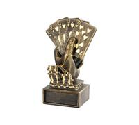 Estatua de cartas de en mano, trofeos de cartas de juego de oro de 4.52" con escala real personalizada, decoración moderna para el hogar con grabado personalizado