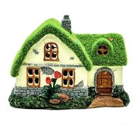 Estatua de casa de resina alimentada por energía solar, decoración de jardín verde, impermeable, adorno de césped al aire libre para decoración de patio