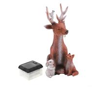 Estatua de ciervo de resina alimentada por energía solar con erizo y zorro, adorno LED de jardín para decoración de patio al aire libre, césped, patio, patio, figura de animal impermeable de 7.87