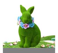 Estatua de conejito de Pascua - Decoración hogar de resina 3D verde con corona de flores Decoración de jardín de conejito de Pascua | Para patio, jardín, césped, porche, puerta, mesa delantera, es