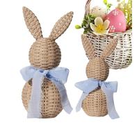 Estatua de Conejo 2 Lindas Piezas de Decoración Primaveral Rústica con | Figuras Decorativas y Coleccionables de Conejos de Pascua para Hogar, Oficina, Mesa, Escritorio, Estante, Inauguración, Azul