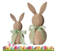 Estatua de Conejo 2 Piezas Lindas Rústicas de Resina con Efecto Ratán | Figuras Decorativas y Coleccionables de Conejos de Pascua para Hogar, Oficina, Mesa, Escritorio, Estante, Inauguración, Verde