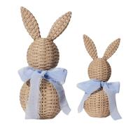 Estatua de Conejo 2 Piezas Lindas Rústicas de Resina con Efecto Ratán | Figuras Decorativas y Coleccionables de Conejos de Pascua para Hogar, Oficina, Mesa, Escritorio, Estante, Inauguración, Azul