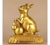 Estatua de Conejo de Cobre Puro, Escultura de Conejo del Zodíaco Feng Shui Chino, estatuilla de Escritorio para Estudio de Oficina, decoración del hogar