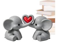 Estatua de corazón de pareja de elefantes, figura romántica de resina para | Un encantador par de elefantes forma una forma de corazón, añadiendo un toque romántico a estantes, escritorios y