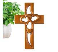 Estatua De Cruz De Madera - De Jesús Cristiano Espiritual 6.3x9.84'', Ornamento Religioso Rústico, Figura De Corazón Tallado A Mano | Símbolo De Amor Espiritual Para Los Amantes De Las Cop
