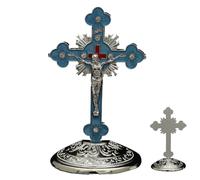 Estatua de cruz de metal, pequeña cruz de Jesús de pie de 3.54 pulgadas para escritorio, figura espiritual religiosa, regalo cristiano