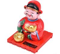 Estatua de Dios de la Riqueza con la cabeza con energía solar Feng Shui, accesorio interior automático, figura de la fortuna para mesa de oficina, plástico, 7,5 x 9 cm