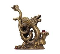 Estatua de dragón de latón de Cobre Puro para decoración del hogar Feng Shui, Escultura de latón Chino para Escritorio de Oficina, latón, 5.9 x 1.8 x