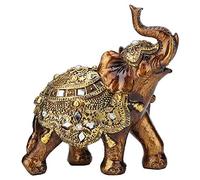 Estatua de Elefante de Poliresina Dorada, Elegante Estatua de Elefante con Tronco Mirando hacia Arriba, Regalo de Figura Coleccionable de la Suerte de la Riqueza, Decoración del Hogar Feng Shui(S)