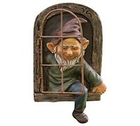Estatua de enano de jardín decoraciones de árbol puerta y ventana elf out The Door Tree Hugger estatua de jardín | ornamento de pared resina arte jardín hogar sala de estar decoración