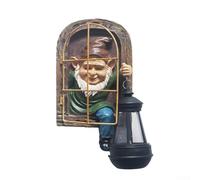 Estatua de enano de resina alimentada por energía solar para exteriores con diseño de ventana abatible, adorno de jardín resistente a la intemperie para decoración de cuento de hadas, gótico o granja