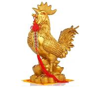 Estatua de Feng Shui de latón dorado, figuras coleccionables de dorado del año del zodiaco chino, moneda antigua con 5 amuletos de la suerte en una cuerda roja/755(23CM)