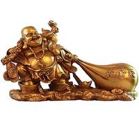 Estatua de Feng Shui Feng Shui Latón Buda Riendo y Bolsa de Dinero Decoración de la Fortuna de la Paz Empresa Regalos de Apertura Estatuilla de la Suerte y la Riqueza