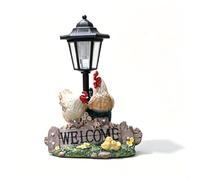Estatua de gallina de gallo alimentada por energía solar para exteriores, adorno de jardín, luz LED blanca cálida, figura de pollo de resina para decoración de patio, camino de césped