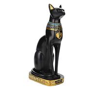 Estatua de gato egipcio Estatua de resina de oro negro, escultura de la diosa Bastet antigua decoración egipcia, gran ornamento animal mítico para la estantería de la oficina del hogar, 13,6 pulgadas