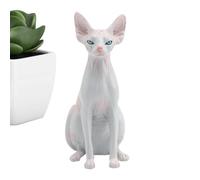 Estatua de gato - Expositor realista para gatos sin pelo + mini figura de animal de resina, modelo detallado de colección de mascotas, pequeña pieza decorativa de mesa | Décor d'es