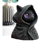 Estatua de gato - Misteriosa figura de gato encapuchada de resina con capa | Decoración de colección para mesa interior estantería escritorio, Halloween