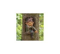 Estatua de gnomo de jard?n, gnomo de ventana de ?rbol, elfo afuera de la puerta, figuras de resina para jard?n, decoraci?n de jard?n para amantes de l