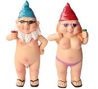 Estatua de gnomo pequeño para jardín, 2 piezas de decoración de duende de jardín desnudo, decoración de estatua de jardín travieso para el hogar, estilo hombre y mujer, 4.7 pulgadas de altura (A)