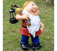 Estatua de gnomo solar jardín al aire libre, jardinería liderada solar gnomos grandes figuras adornos, decoraciones de gnomo de césped resistente a la intemperie a mano, decoración gigante de patio