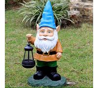 Estatua de gnomo solar jardín al aire libre, jardinería liderada solar gnomos grandes figuras adornos, decoraciones de gnomo de césped resistente a la intemperie a mano, decoración gigante de patio