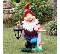 Estatua de gnomo solar jardín al aire libre, jardinería liderada solar gnomos grandes figuras adornos, decoraciones de gnomo de césped resistente a la intemperie a mano, decoración gigante de patio