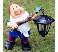 Estatua de gnomo solar jardín al aire libre, jardinería liderada solar gnomos grandes figuras adornos, decoraciones de gnomo de césped resistente a la intemperie a mano, decoración gigante de patio