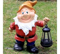 Estatua de gnomo solar jardín al aire libre, jardinería liderada solar gnomos grandes figuras adornos, decoraciones de gnomo de césped resistente a la intemperie a mano, decoración gigante de patio