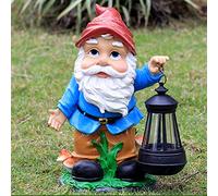 Estatua de gnomo solar jardín al aire libre, jardinería liderada solar gnomos grandes figuras adornos, decoraciones de gnomo de césped resistente a la intemperie a mano, decoración gigante de patio de