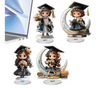 Estatua de graduación de acrílico - Juego de 4 figuras planas de felicitación, ornamento giratorio | Escultura decorativa de oficina de éxito académico para graduados, mujeres, hombres, fill