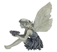 Estatua de hada encantadora, hada elegante: figura de resina gris que añade encanto mágico al hogar o al jardín, diseño único con acabado de