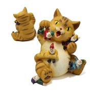 Estatua de jardín de gnomos de gato, estatuas de gato de resina, esculturas de decoración artística, adorno de patio, estatuas divertidas para decoración de jardín y exteriores