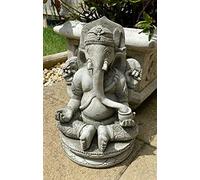 Estatua de jardín de piedra de Ganesh oriental | Adorno de Buda reconstituido para exteriores