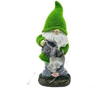 Estatua de jardín, estatua de enano flocada con energía solar para exteriores, artesanía de resina para patio, césped, jardín, decoración de luz