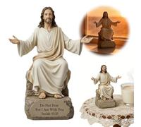 Estatua de Jesús con brazos abiertos con base de versículo de la Biblia, figura de Cristo de resina pintada a mano de 5 pulgadas para escritorio, mantel y sala de oración, decoración cristiana