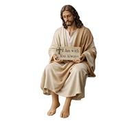 Estatua De Jesús: Resina Pacífica Hecha A Mano, Diseño Sentado Hecho A Mano, Estatuilla De Jesucristo, Signo "S'I Am With You Always", Decoración Religiosa Para Cumpleaños, Pascua, Navidad, Hogar,