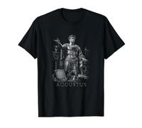 Estatua de la Antigua Roma del Emperador Romano Augustus Camiseta gráfica económica, Hombre, Negro, L