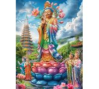 Estatua de la Diosa Guanyin sobre una flor de loto Puzzle 1000 Piezas Cartón Blanco Premium Para Expertos Sueño Mágico de Ciencia Ficción Desconectar Estrés Alivio Ansiedad Garantía Satisfacción Regal