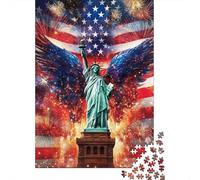 Estatua de la Libertad Bandera de Estados Unidos Puzzle de 1000 Piezas para Adultos Fuegos Artificiales Noche Puzzle para Toda la Familia Relajación Decoración Regalo 70x50cm/1000pcs