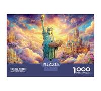 Estatua de la Libertad con Castillos de fantasía Puzzle De 1000 Piezas Edificio Landmark Dreamy Cartón Reciclado Premium, Desafiante 52x38cm/1000pcs